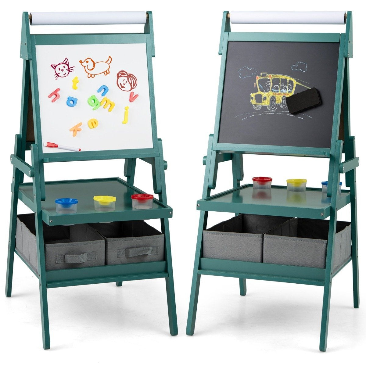 3-i-1 barn staffli med svarta tavla, whiteboard och pappersrulle