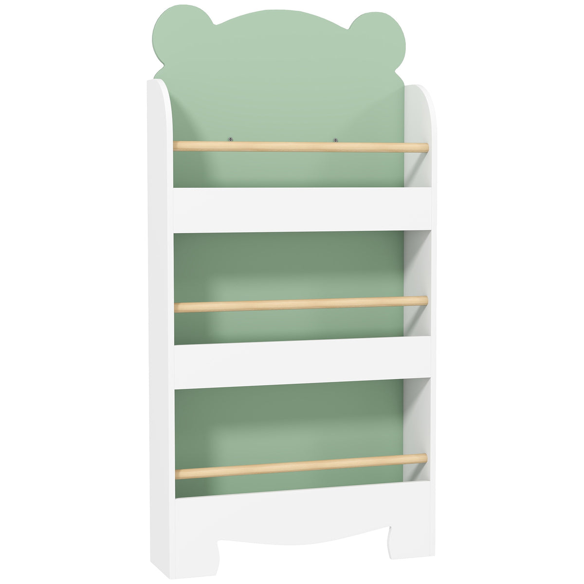 Barnbokhylla, 3 våningar med björntema, 55x15x110 cm, Grön