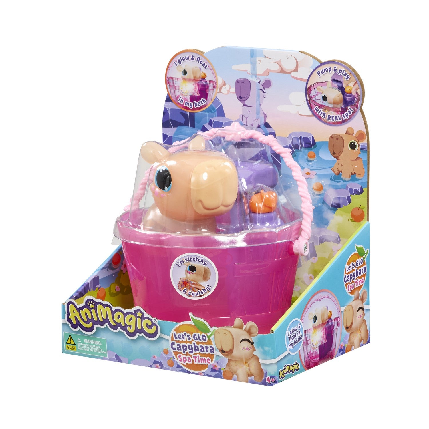 Flytande lysande kapybara badleksak med vattenstråle