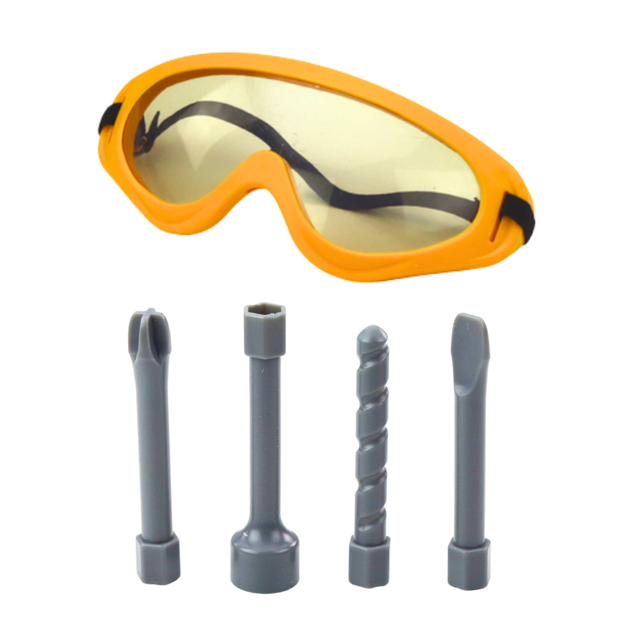 Gul leksakshammarborr för barn med 4 bits och skyddsglasögon