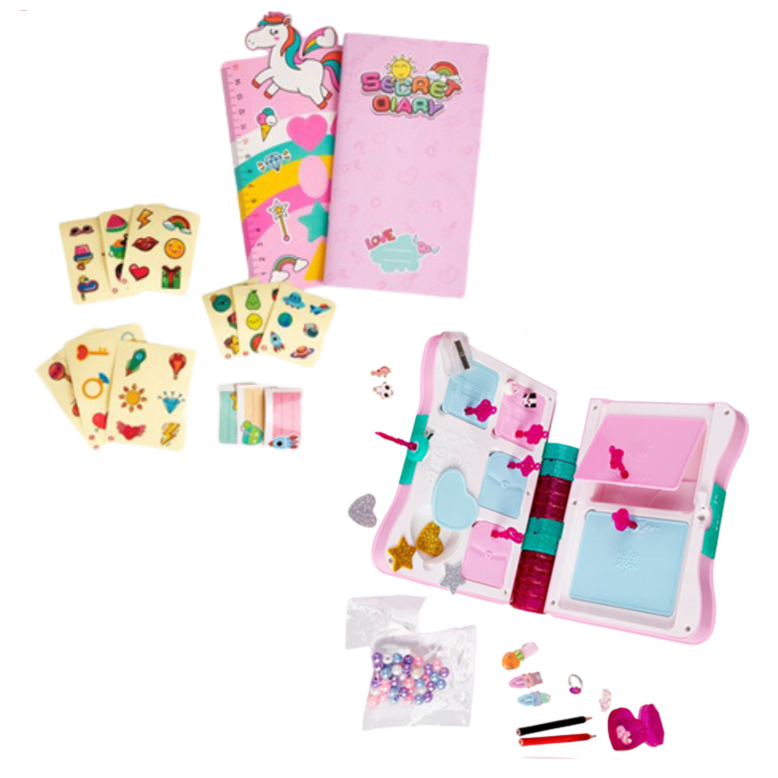 Hemlig dagbok med lås, nyckel, dolt fack, rosa