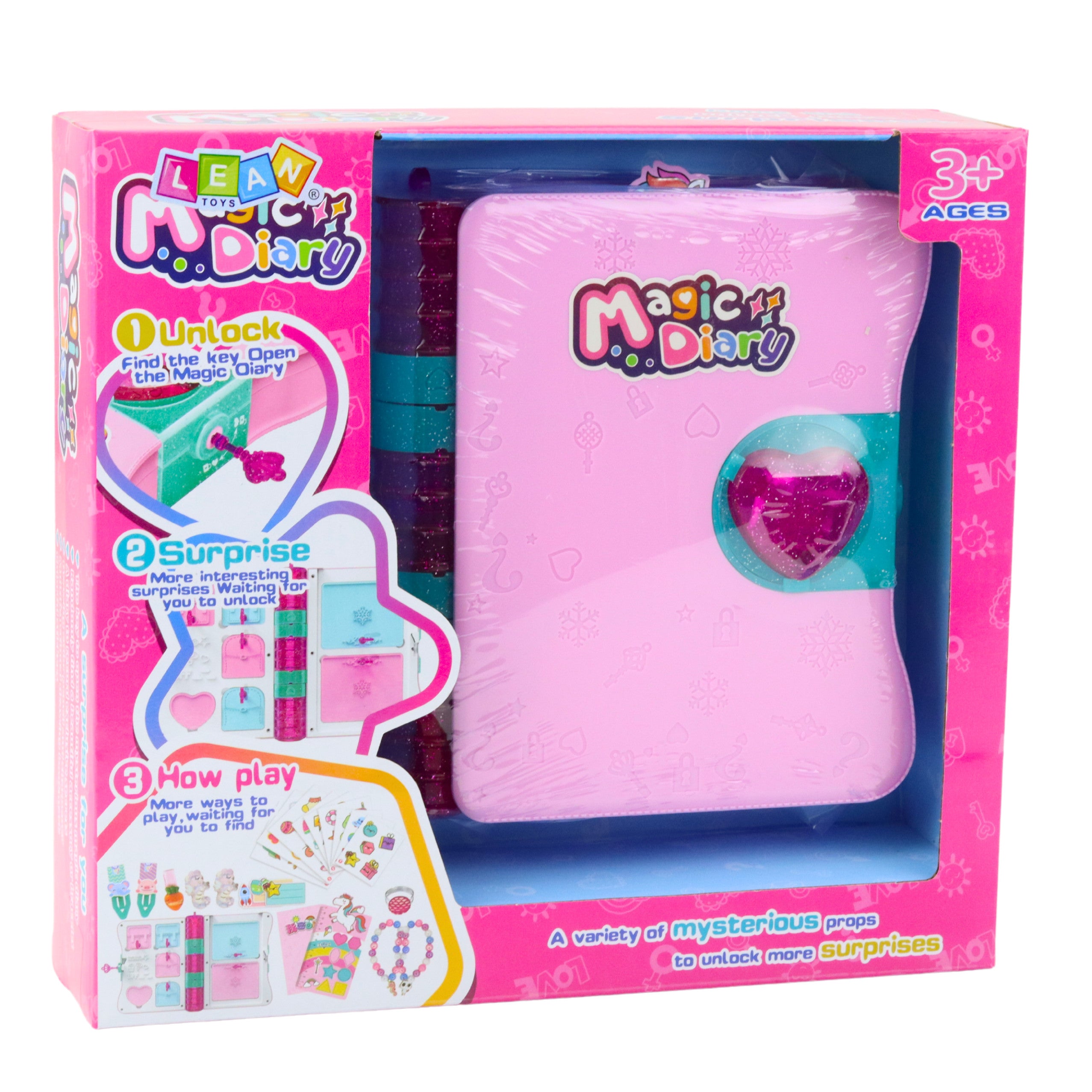 Hemlig dagbok med lås, nyckel, dolt fack, rosa