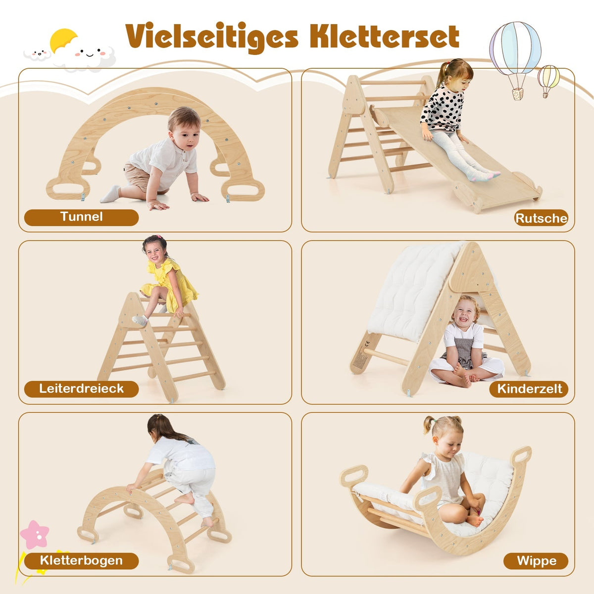 Klätterset i trä med rutschkana och vändbar ramp