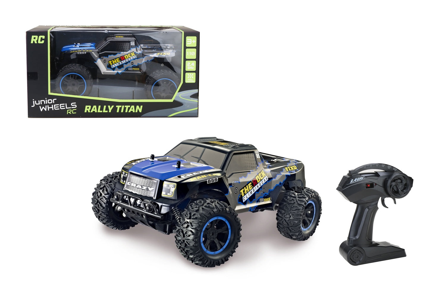 RC Rallybil 1:10, Blå, Giant Däck, 12 km/h