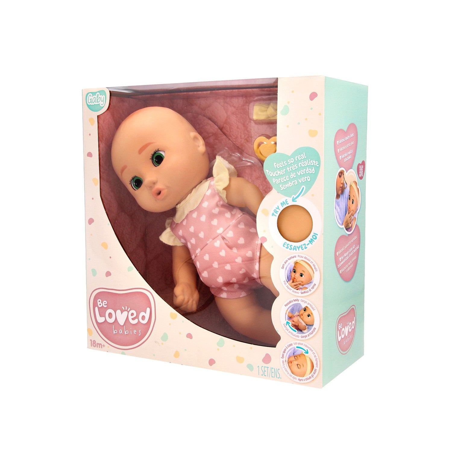 Realistisk babydocka, 38 cm, rosa outfit med tillbehör