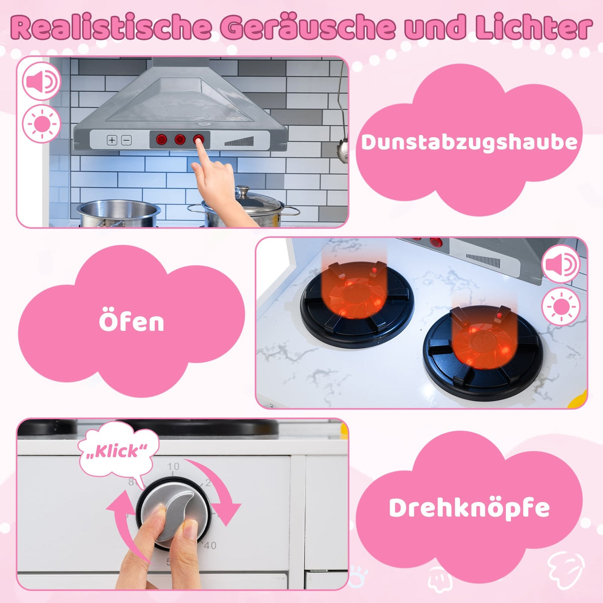 Trälekkök med ljus och ljud, rosa