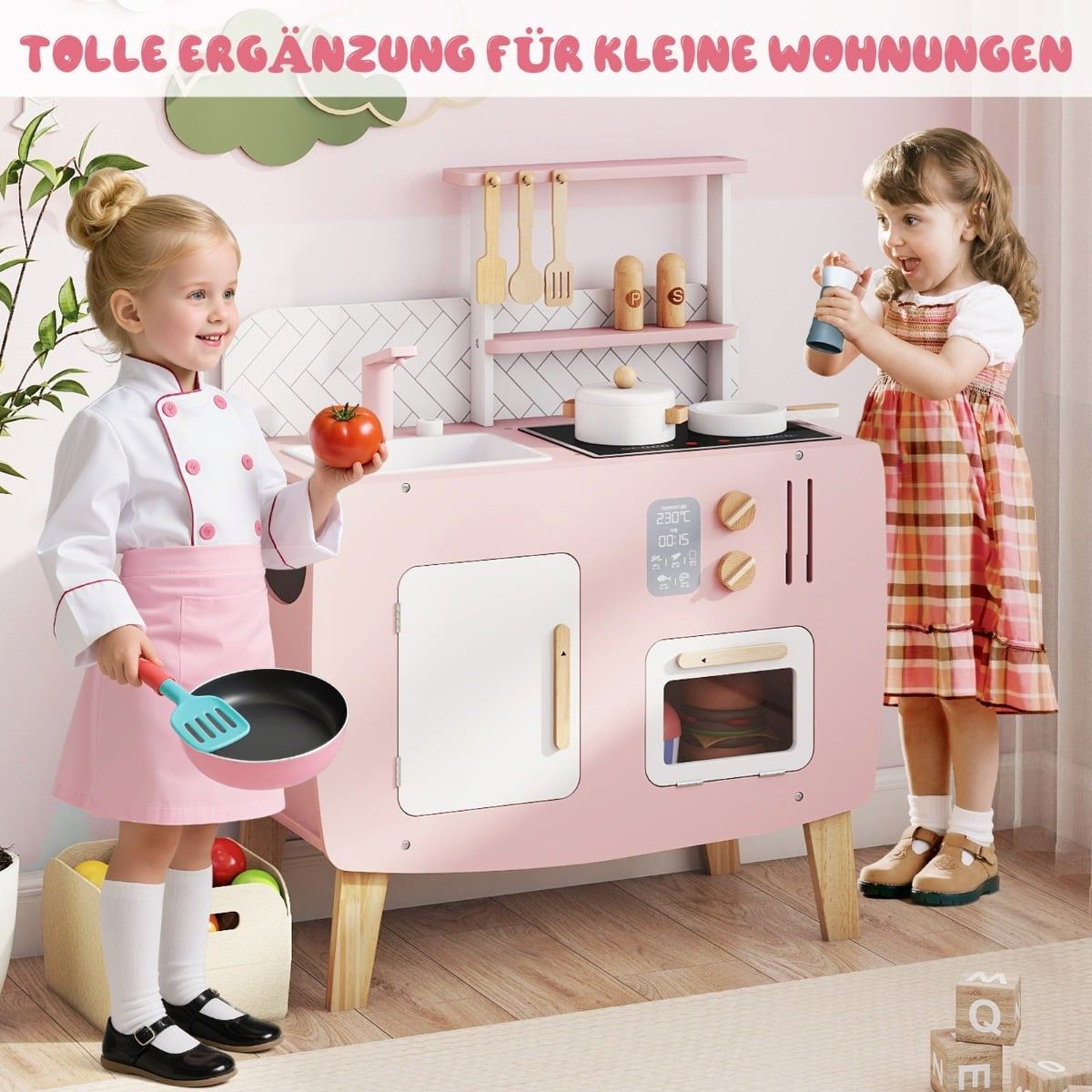 Trälekkök med spis, diskho och tillbehör