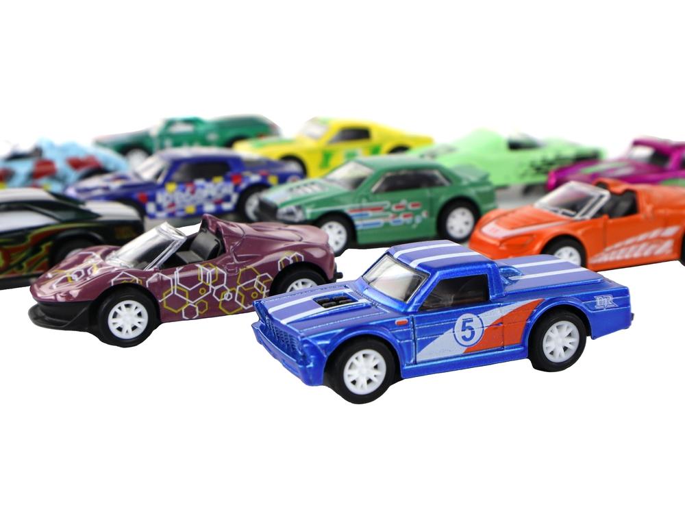 12-delt 1:64 Friction Drive Car Set med metallkoffert