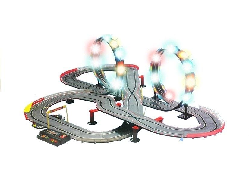 1:43 Slot Cars Race Track: Slingor, LED-ljus, dubbla bilar