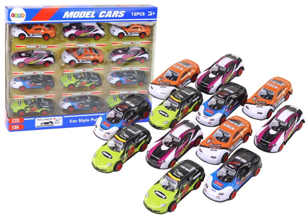 1:55 Friction Drive Sports Cars Set - 12 fargerike deler