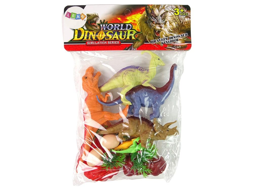 15-delad dinosauriesats: 7 dinos, ägg, buskar, träd