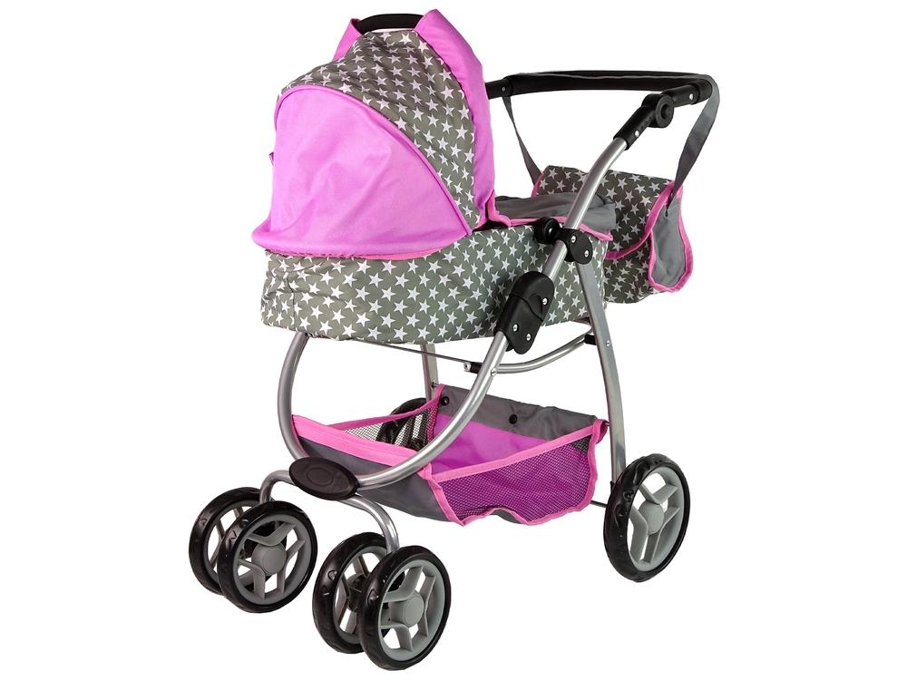 2-i-1 Baby Doll Barnvagn med Bär & Bag - Pink Stars