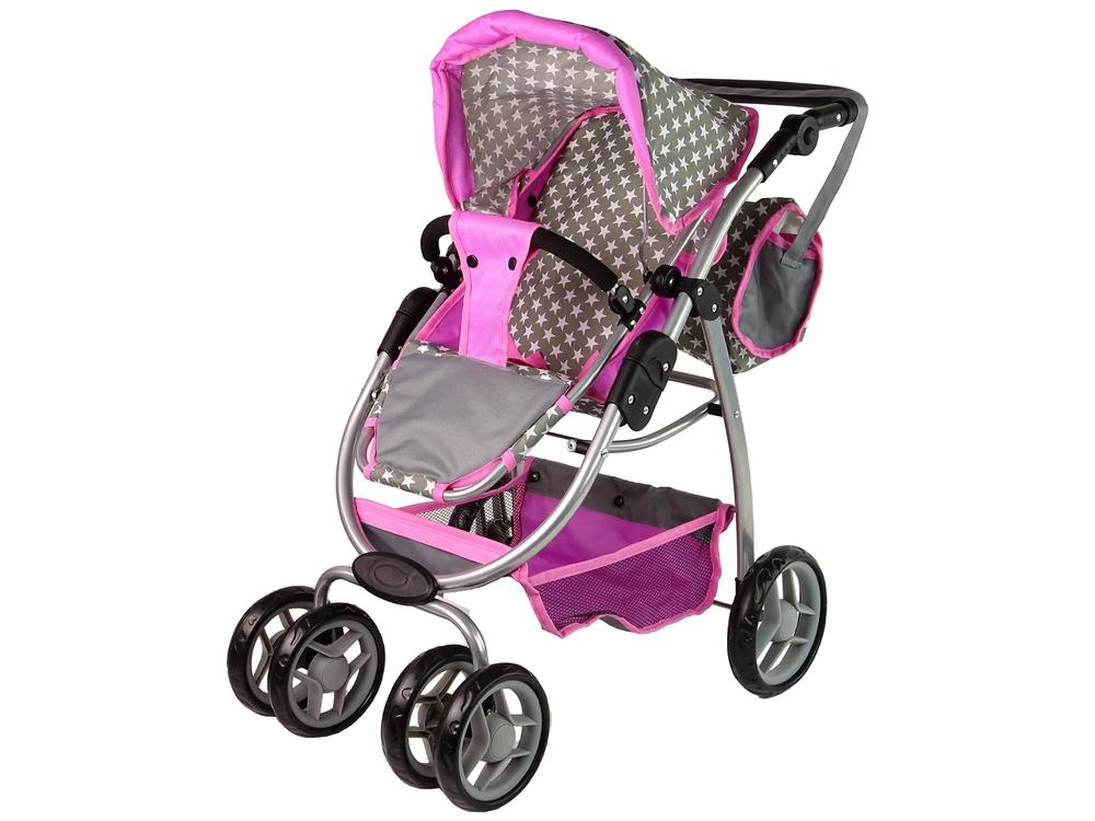 2-i-1 Baby Doll Barnvagn med Bär & Bag - Pink Stars