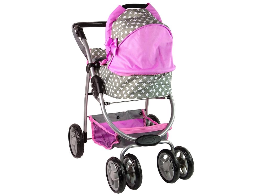 2-i-1 Baby Doll Barnvagn med Bär & Bag - Pink Stars