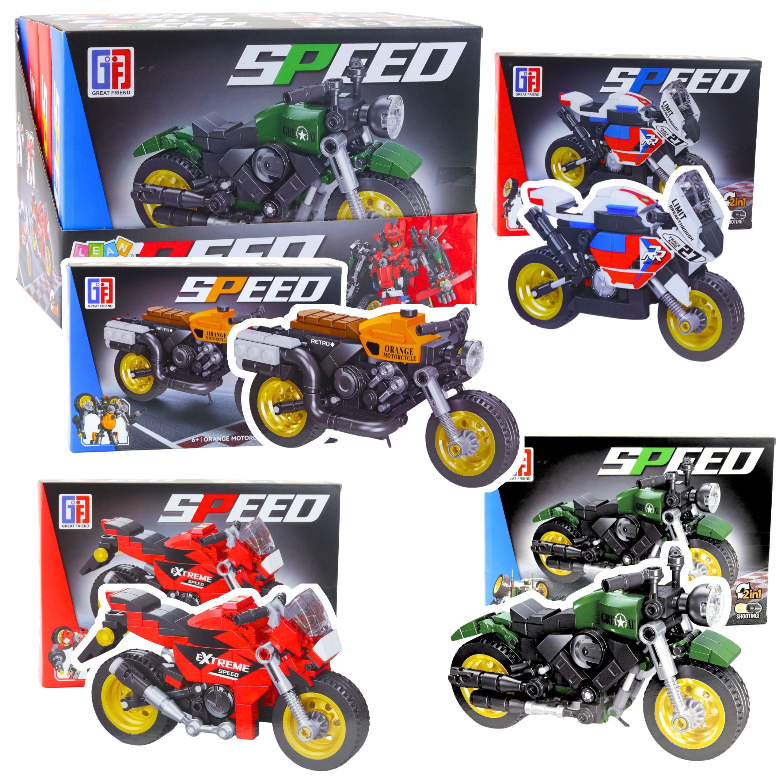 2-i-1 Motorcykel Robot Byggklossar Set, 217-222 st