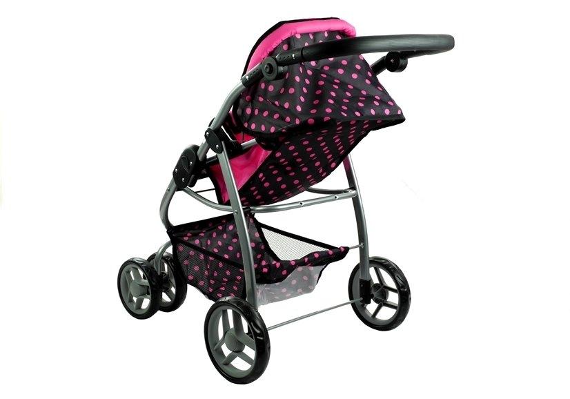 2in1 Doll Buggy &amp; Stroller - Svart med rosa prikker Moro!