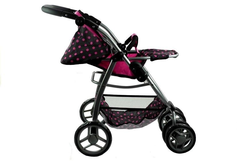 2in1 Doll Buggy &amp; Stroller - Svart med rosa prikker Moro!