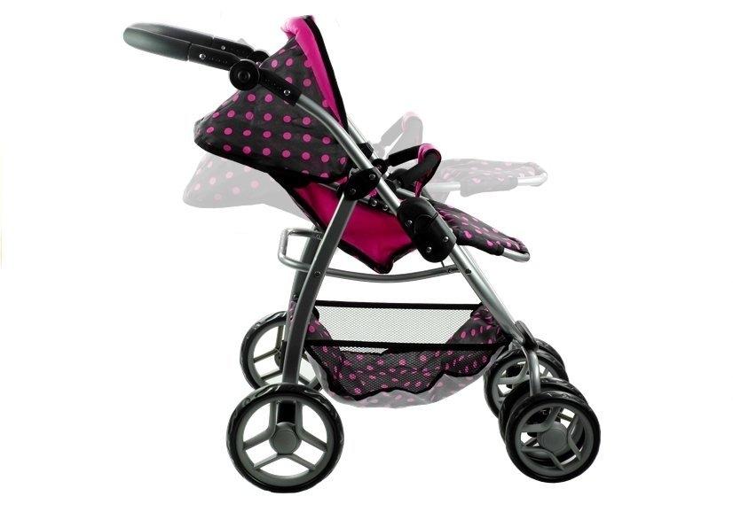 2in1 Doll Buggy &amp; Stroller - Svart med rosa prikker Moro!