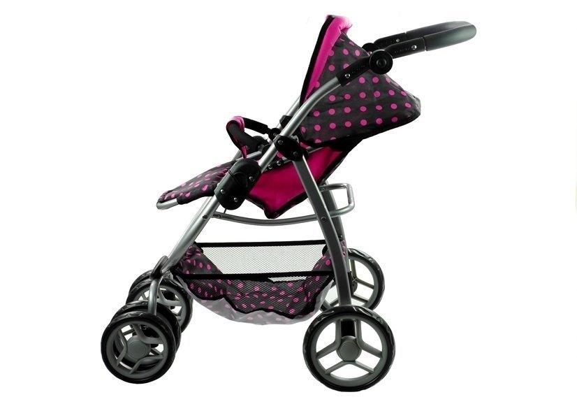 2in1 Doll Buggy &amp; Stroller - Svart med rosa prikker Moro!