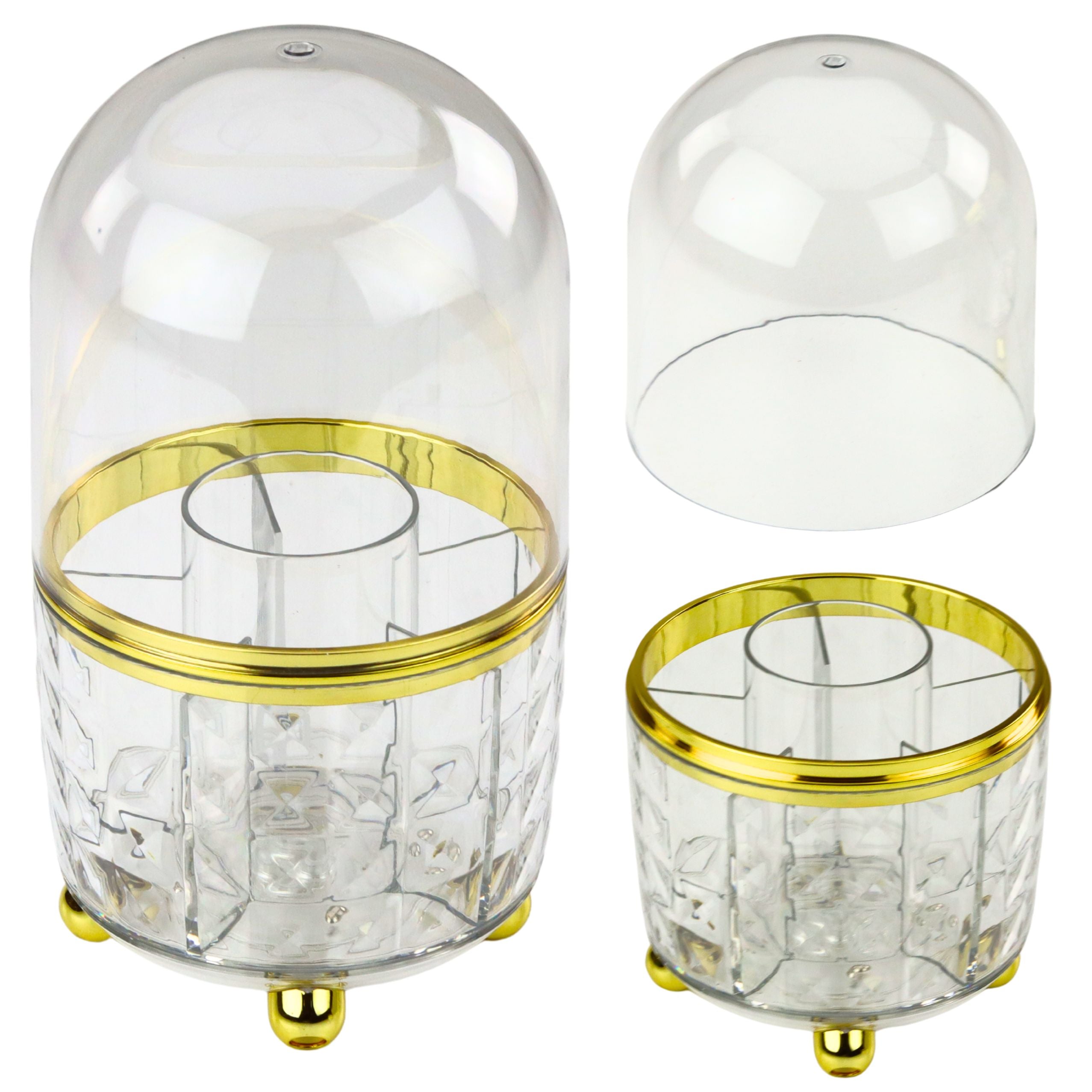 360° roterande smink- och borstorganisator med genomskinligt lock