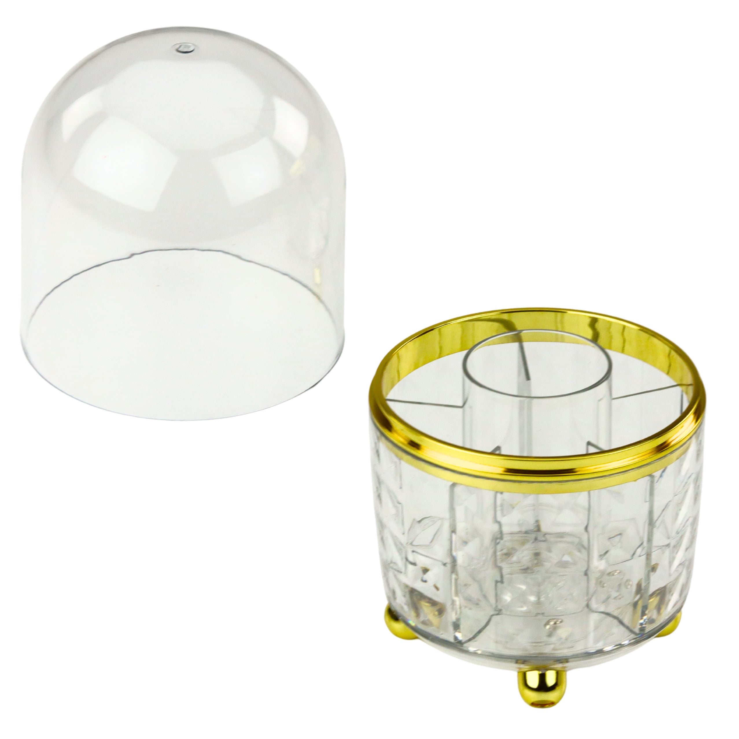 360° roterande smink- och borstorganisator med genomskinligt lock