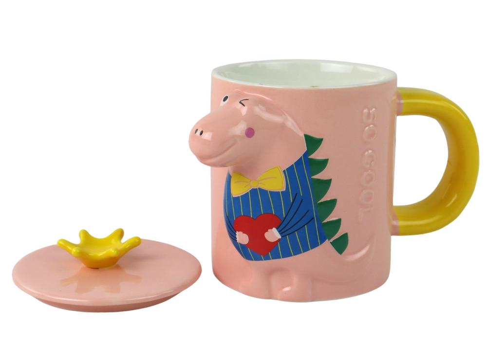 3D Rosa Dinosaur Infuser Krus med lokk og skje - 400ml