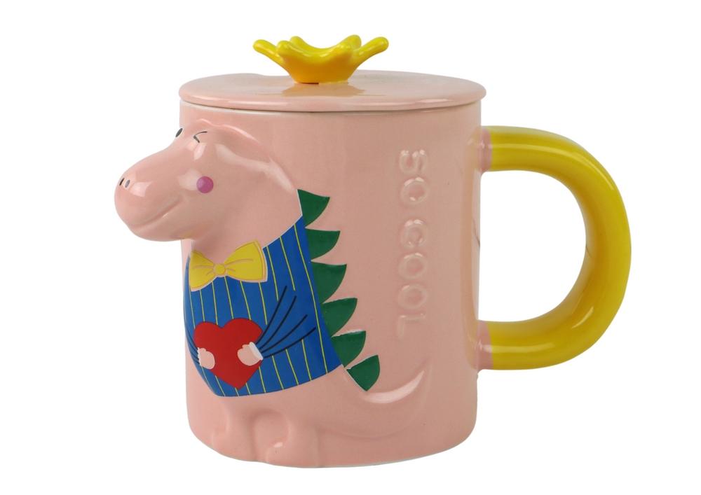 3D Rosa Dinosaur Infuser Krus med lokk og skje - 400ml