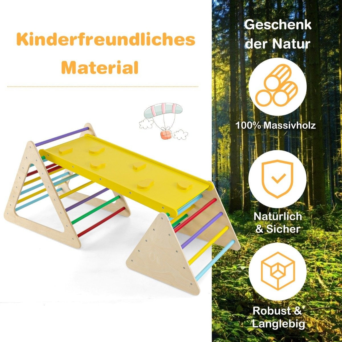 3 i 1 klätterleksaksset med klättertriangel & stege & rutschkana klätterställning färgglad