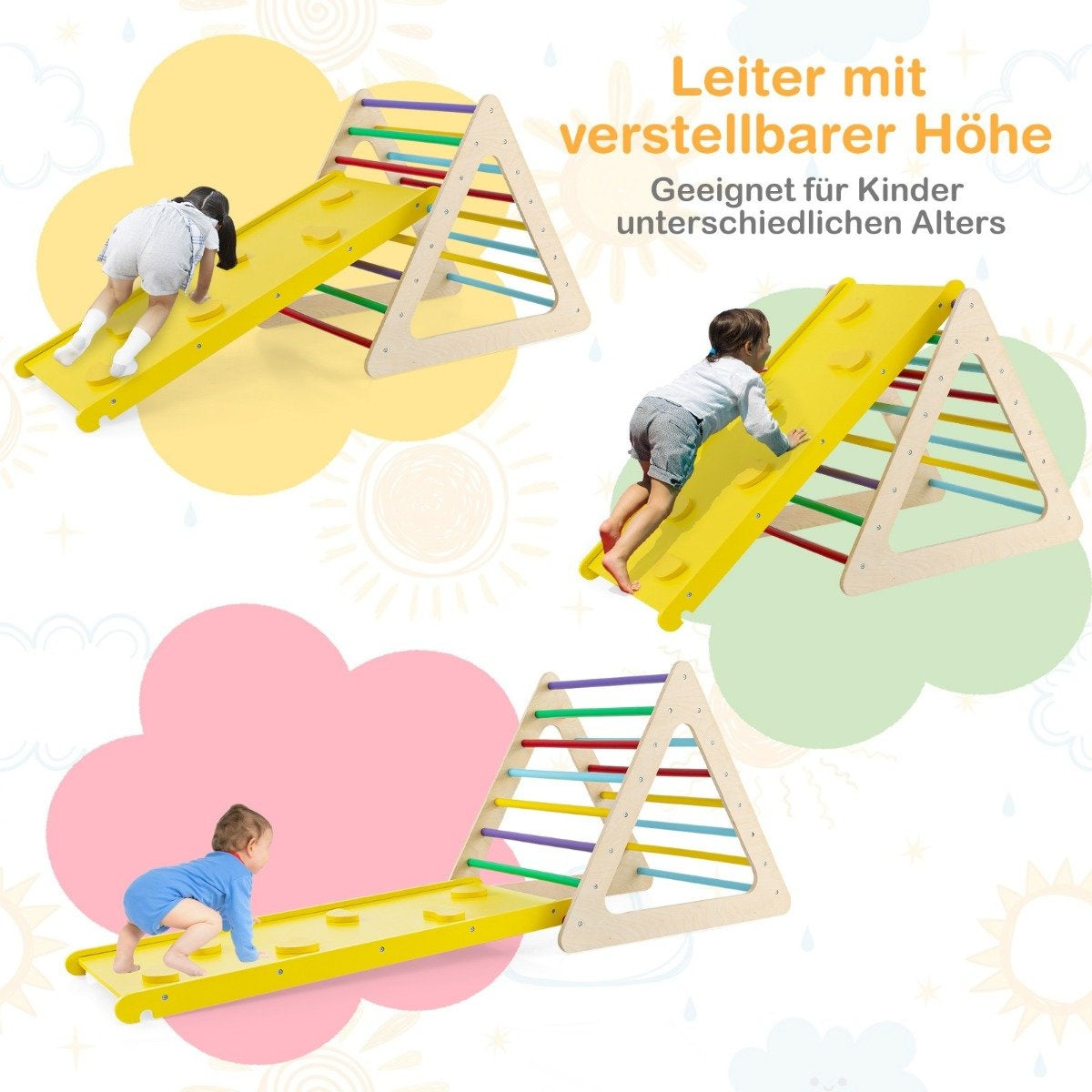 3 i 1 klätterleksaksset med klättertriangel & stege & rutschkana klätterställning färgglad