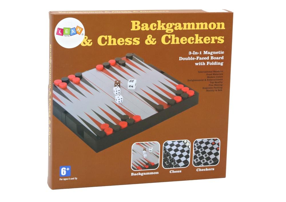 3-i-1 magnetbräde: schack, dam, backgammon kul!