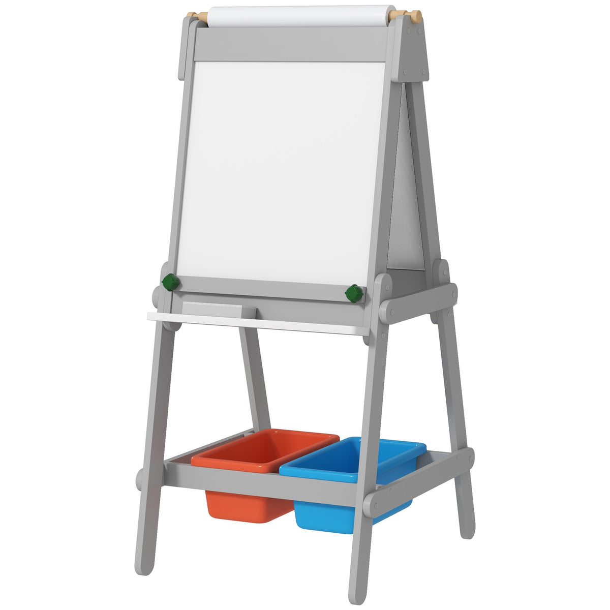 3-i-1 svart tavla för barn, dubbelsidigt staffli för barn med svarta tavla, whiteboard, staffli med suddgummi, ritpapper, förvaringslådor, för barn 3-8 år, grå