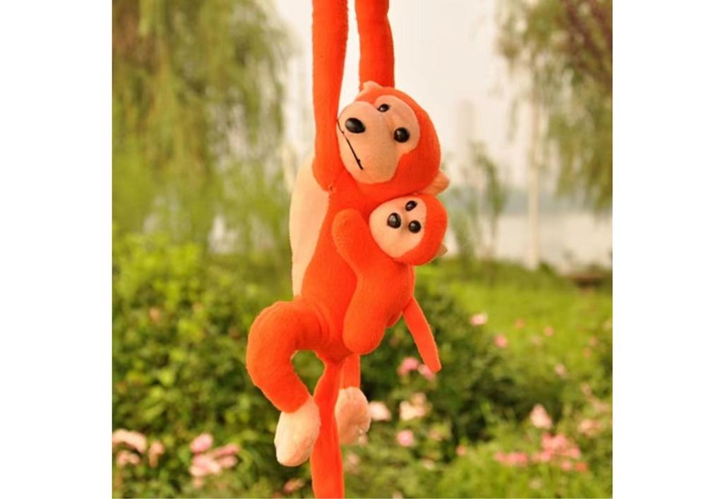 90 cm oransje plysj ape med baby - myk, kosete maskot