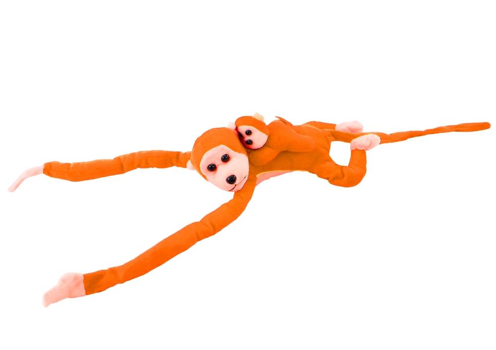 90 cm orange plysch apa med baby - mjuk, gosig maskot