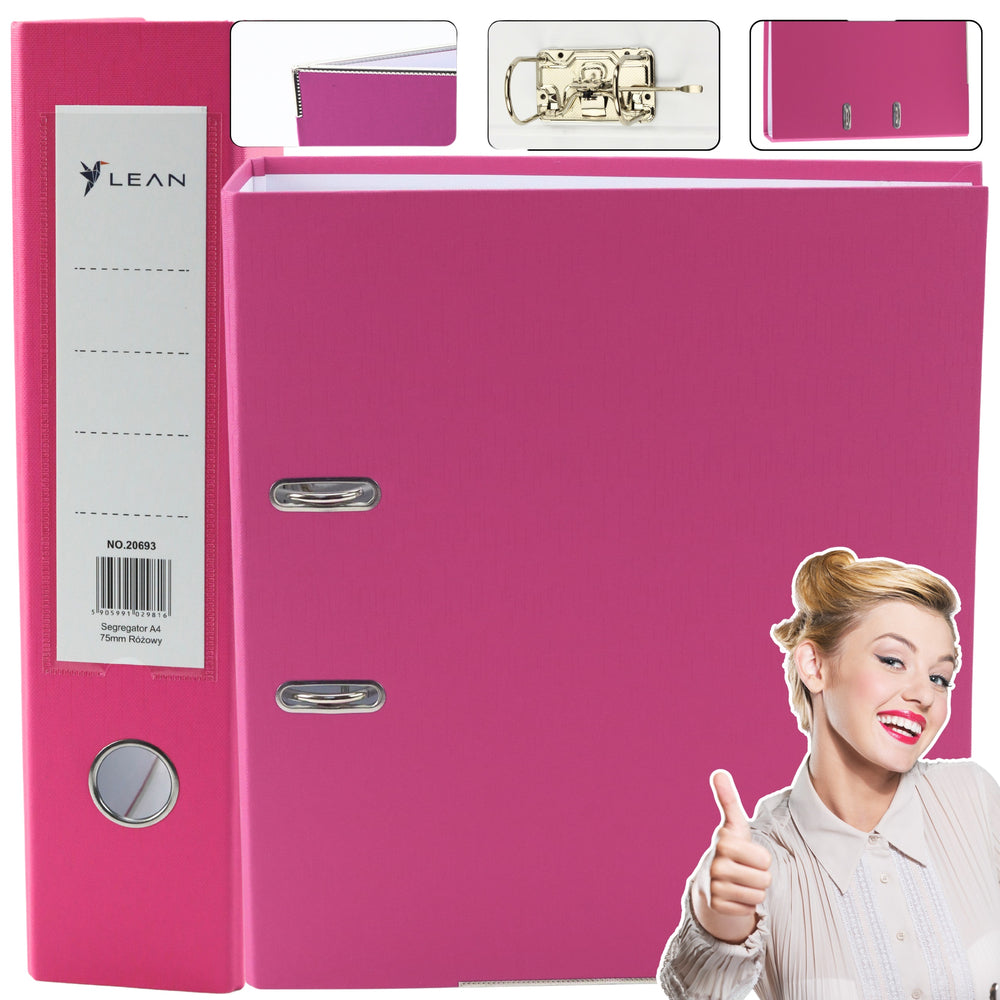 A4 spakbågsfil, 75 mm rygg, rosa