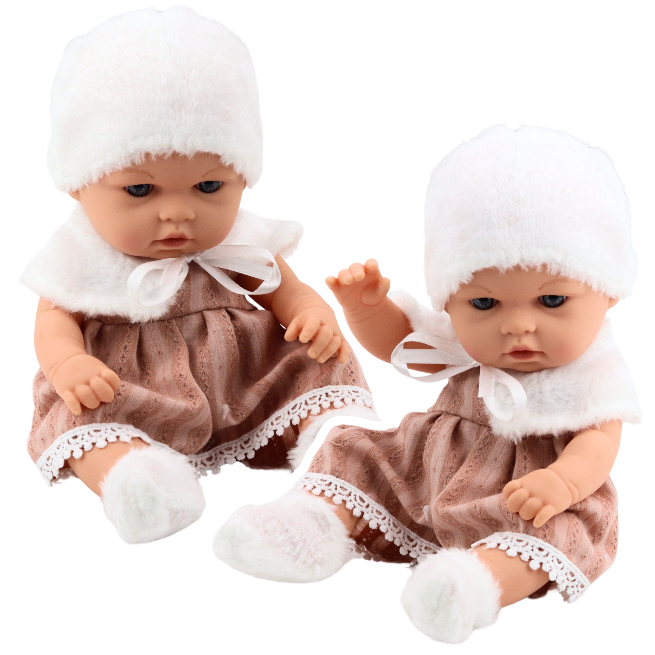 Baby Doll Beige klänning, hatt, krage, strumpor