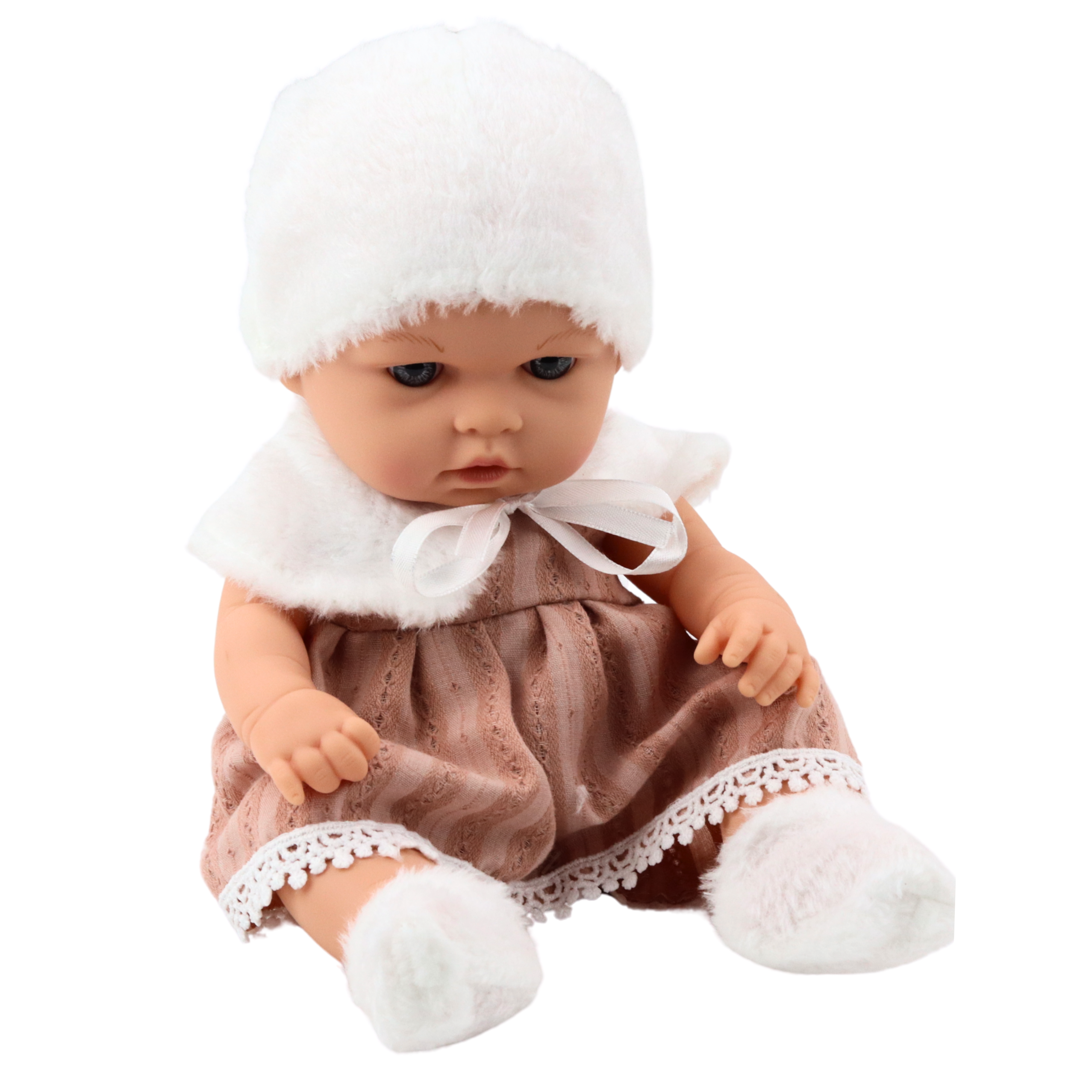 Baby Doll Beige klänning, hatt, krage, strumpor