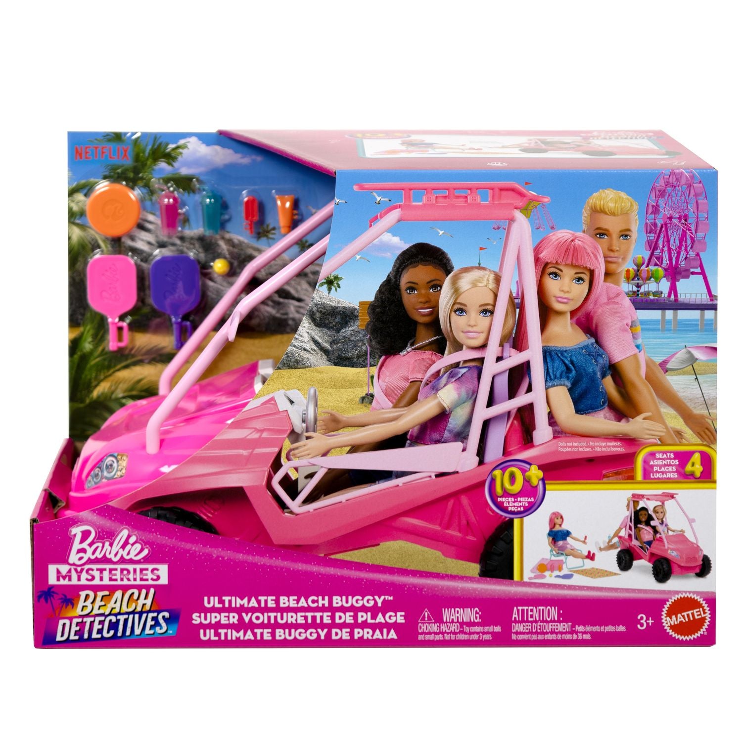 Barbie strandvagn med tillbehör, plats för 4 dockor
