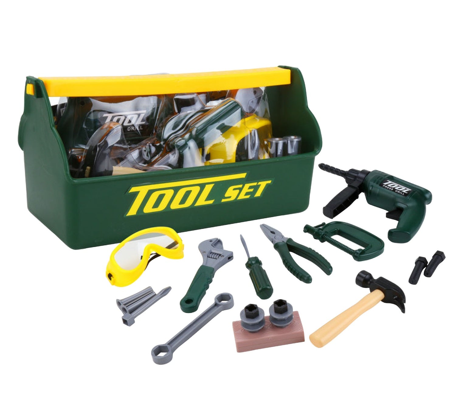 Barnverktygsset, 22 delar, borrmaskin, hammare, skyddsglasögon