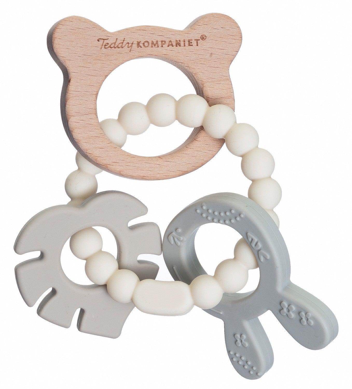 Bitring för baby, silikon och trä, lugnar tandköttet
