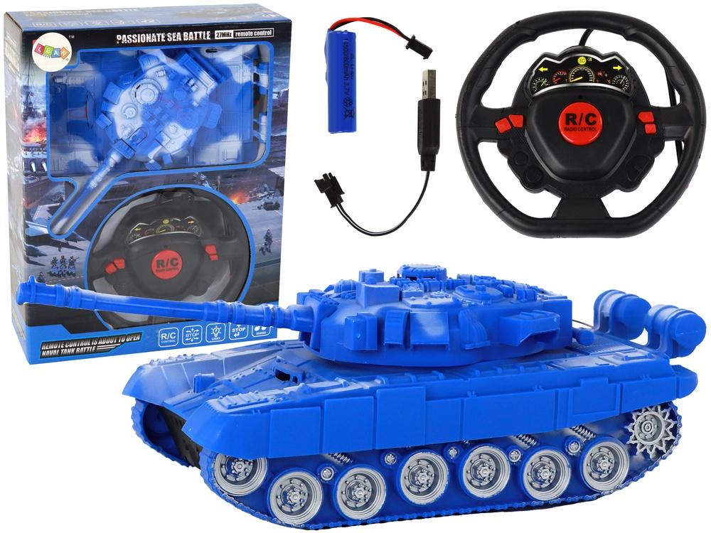 Blå R/C Tank 1:18 med lys, lyder, full bevegelse 27MHz