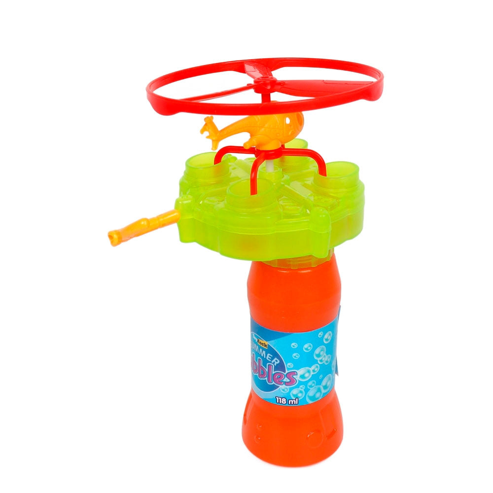 Bubbelhelikopterleksak med avfyrningsraket och bubbelflaska