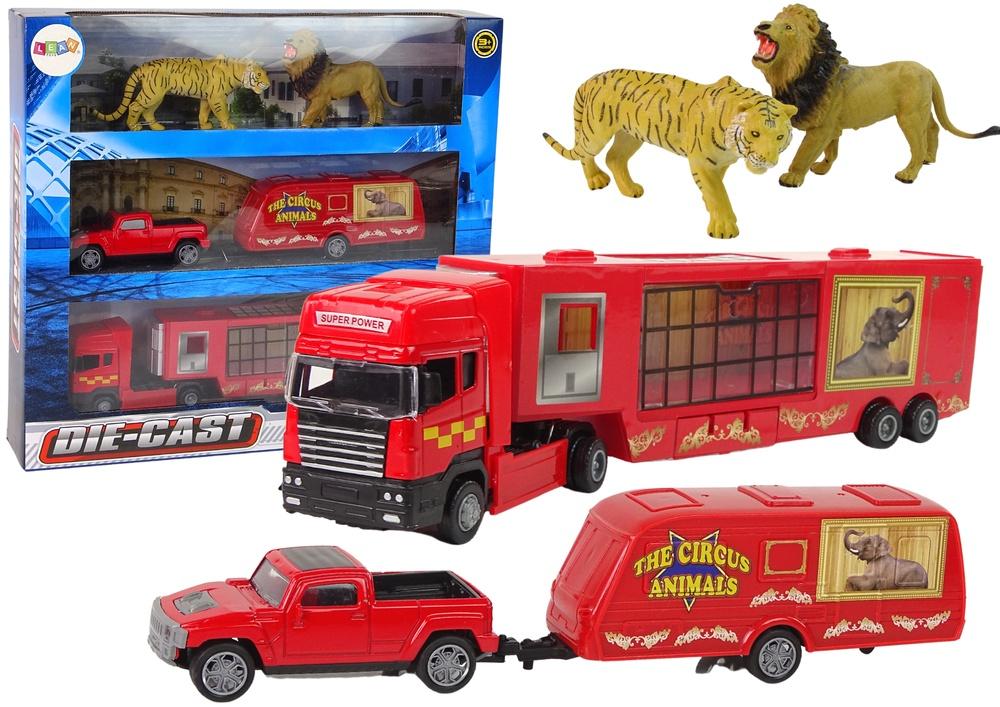 Circus Animals Vehicle Set: Metal Trucks &amp; Rubber Wild Cats