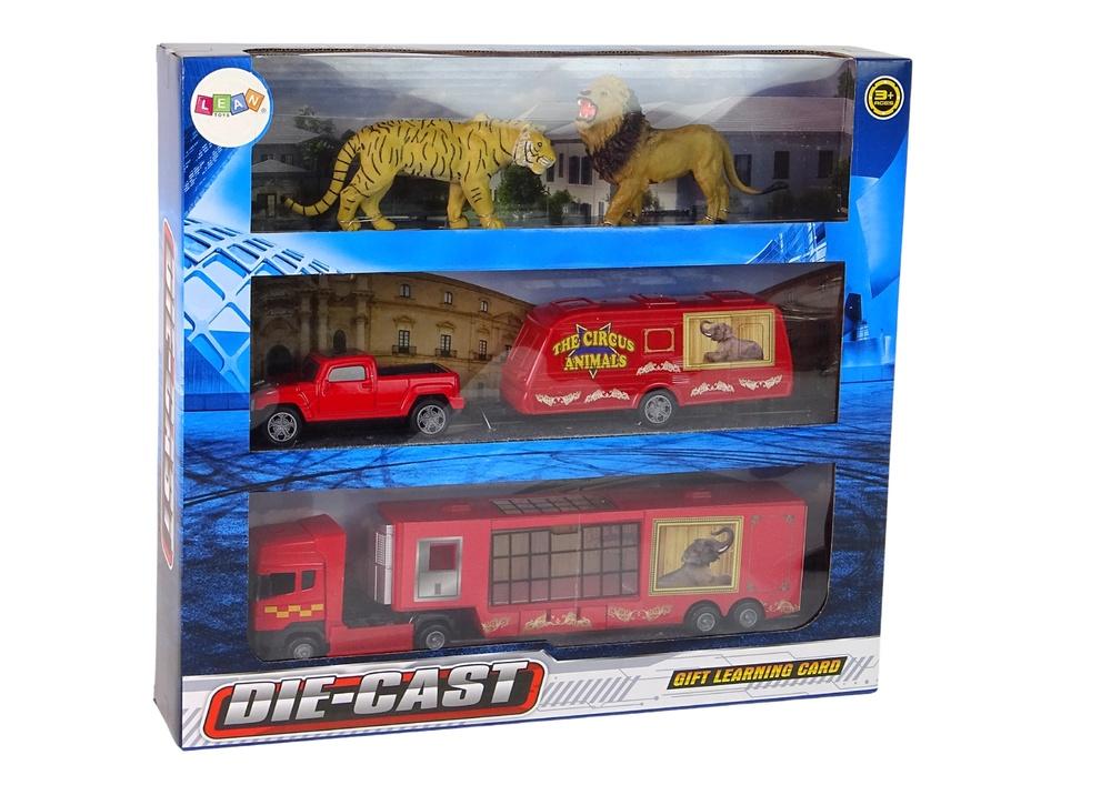 Circus Animals Vehicle Set: Metal Trucks & Rubber Wild Cats