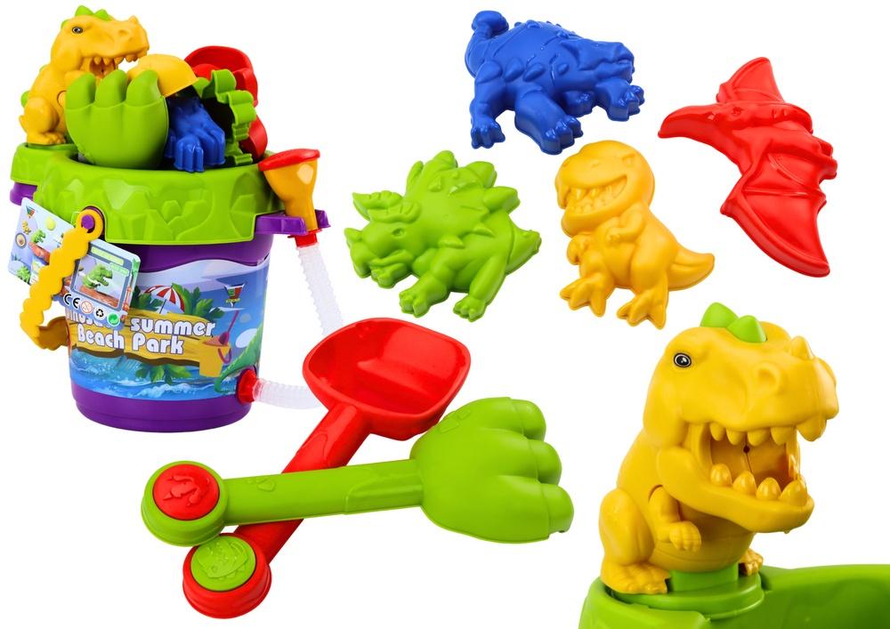 Dino Sand Bucket Set: Dusch, vattenkanna & formar kul