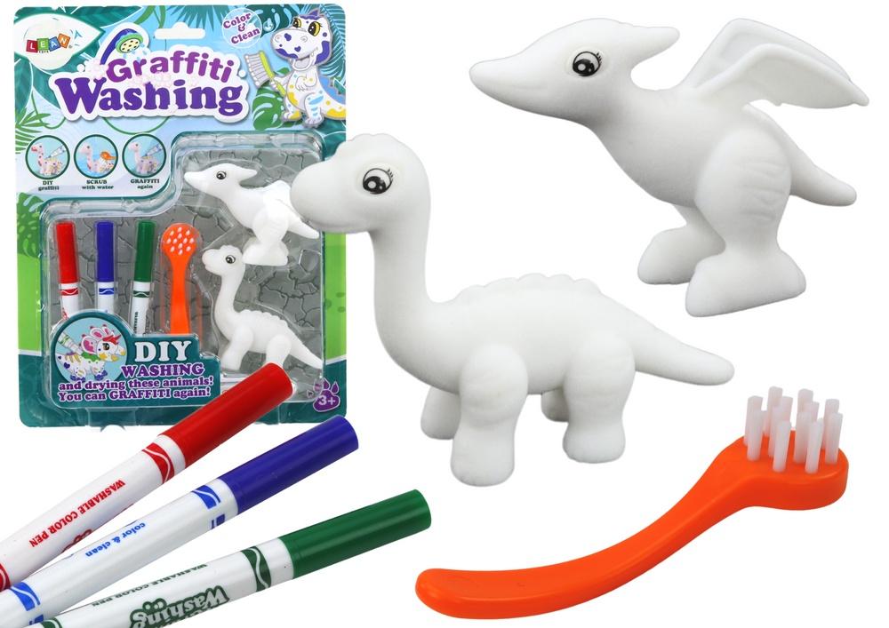 Dinosaur Art Kit: 2 figurer, tusjer og børste for barn