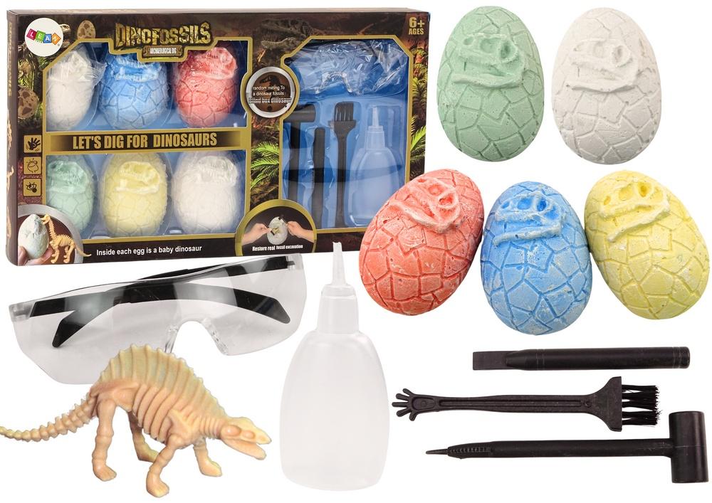 Dinosaur Fossil Egg Set: 6 ägg, verktyg och glasögon