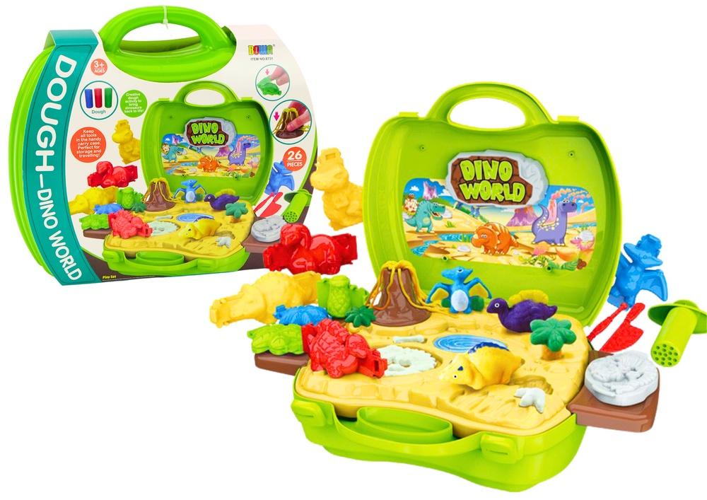 Dinosaur Playdough Set: Former og verktøy i grønt etui