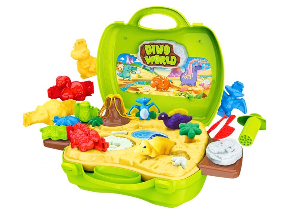 Dinosaur Playdough Set: Formar och verktyg i grönt fodral