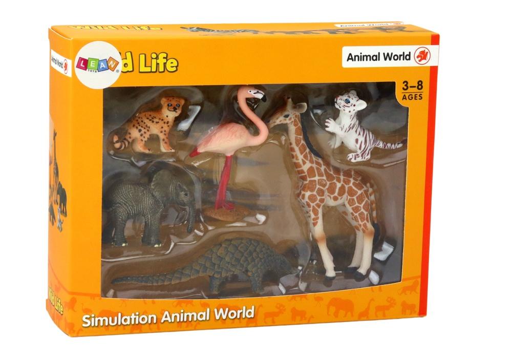 Djurfigurer: Giraff, Flamingo, Elefant, Tiger