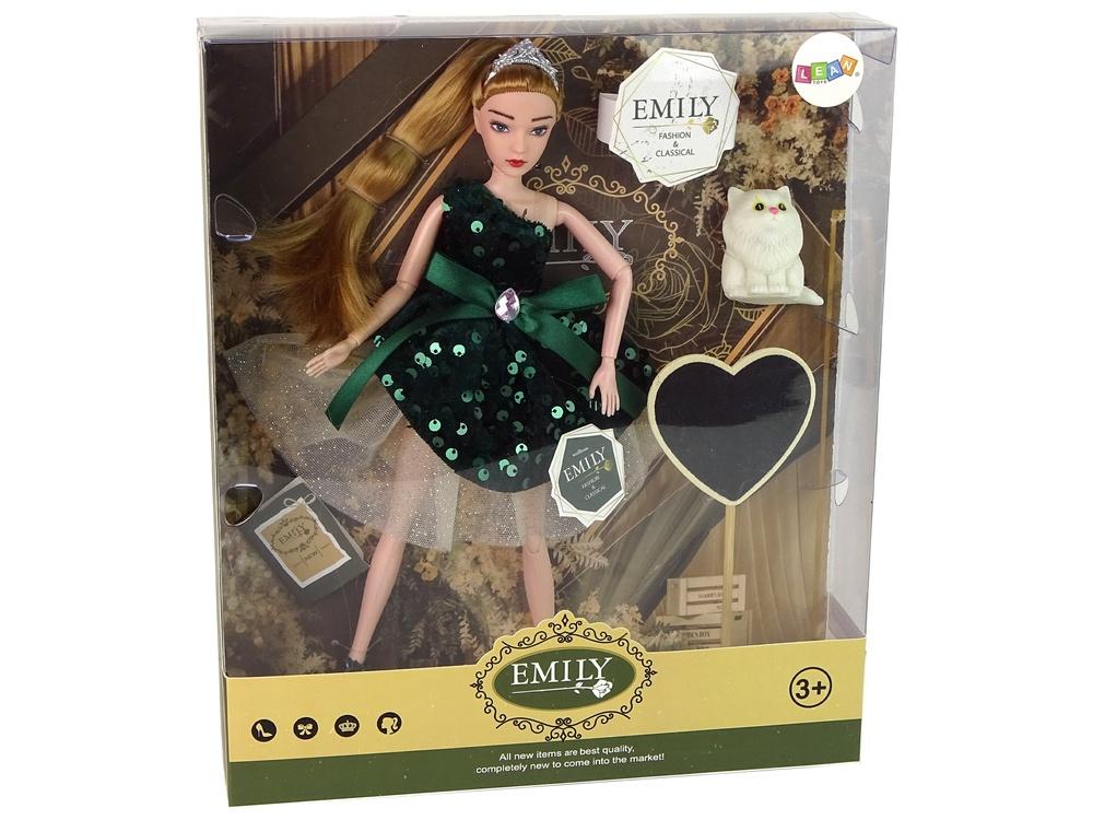 Emily Doll Set: Blond, hvid kat, træhjerte, 30 cm høj